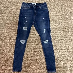 Legend London Mens Spray-On Jeans - Size 30W 30L - Dark Wash Ripped Jeans